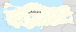 Umístění hlavního města Turecka, Ankary, na mapě